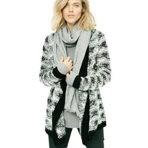 Lou & Grey Black and White Fuzzy Open Front Cardigan Sweater Size Small